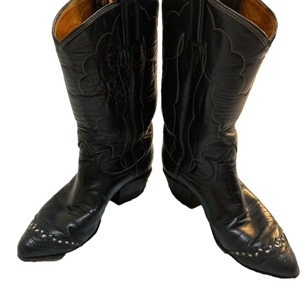 Vintage Tony Lama Black Cowgirl Boots Size 5.5 Narrow fit Leather Vintage